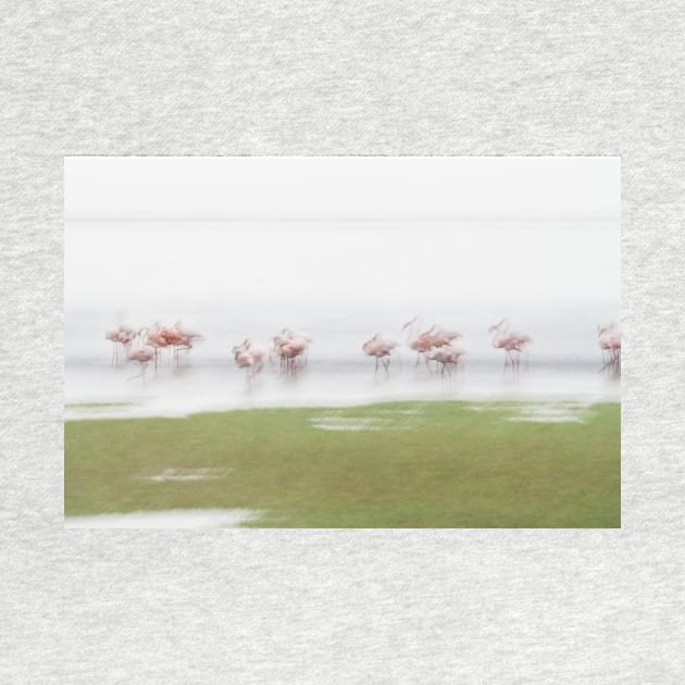 Pink and green hues nature abstract of pink flamingos in wetland Namibia. by brians101